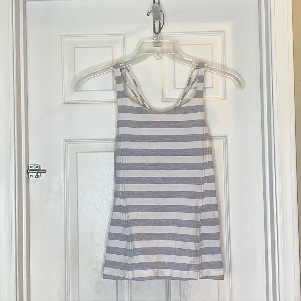 Lululemon  Free To Be Tank Micro Macro Polar Cream Silver Slate Stripes Size 8